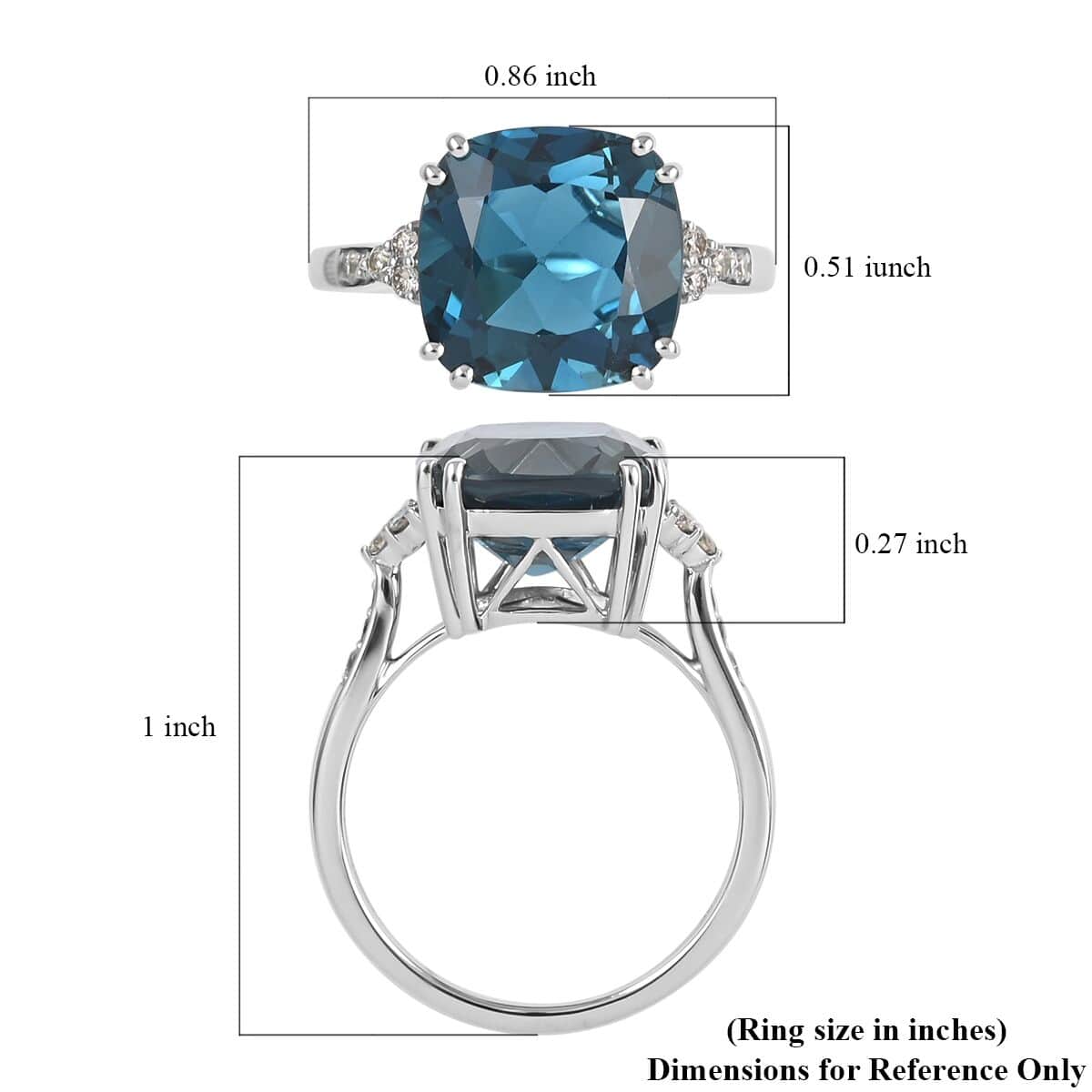 Certified & Appraised Luxoro AAA London Blue Topaz and G-H I1 Diamond 7.10 ctw Ring in 10K White Gold (Size 6.0) image number 5