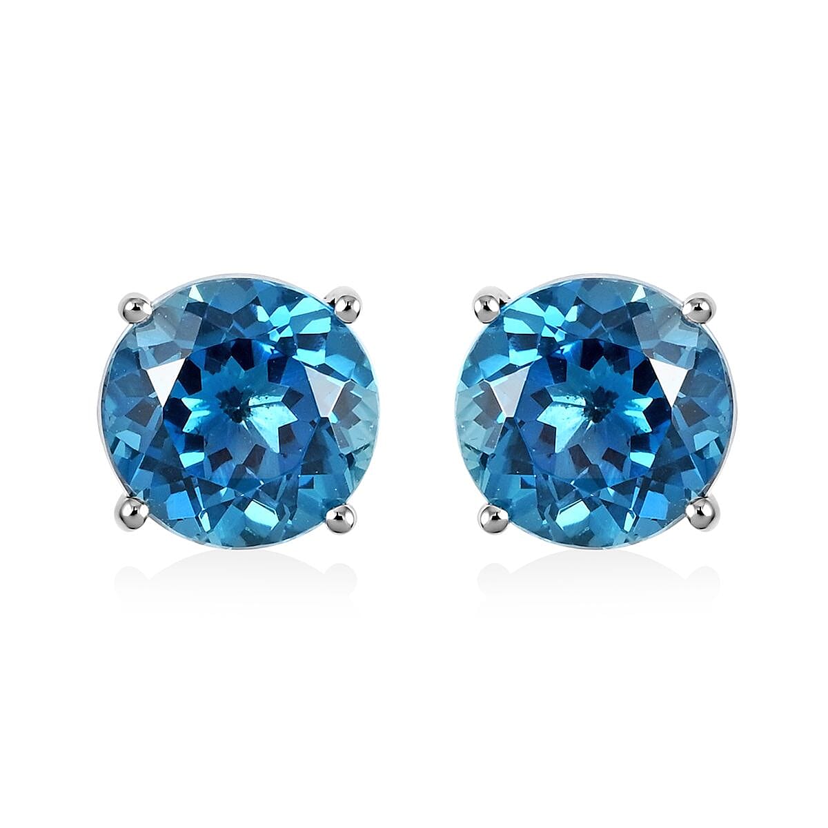 Luxoro 10K White Gold AAA London Blue Topaz Stud Earrings 4.75 ctw