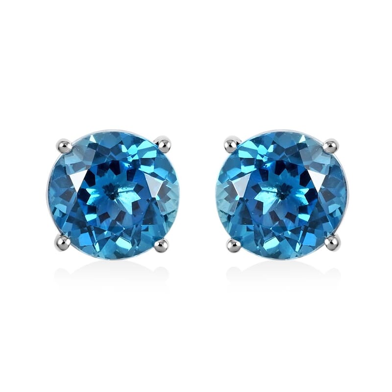 Luxoro 10K White Gold AAA London Blue Topaz Stud Earrings 4.75 ctw