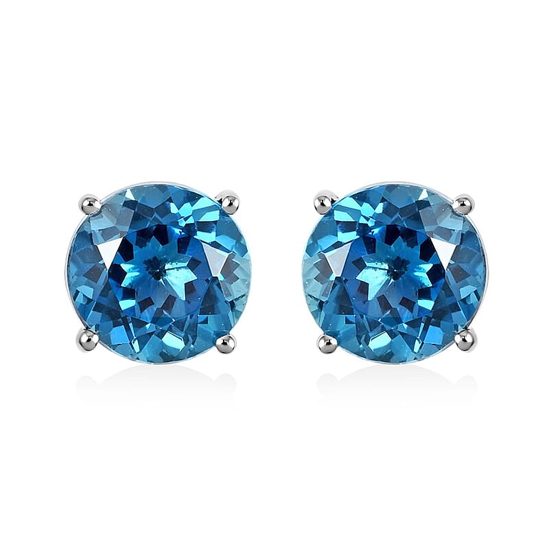 Luxoro 10K White Gold AAA London Blue Topaz Stud Earrings 4.75 ctw