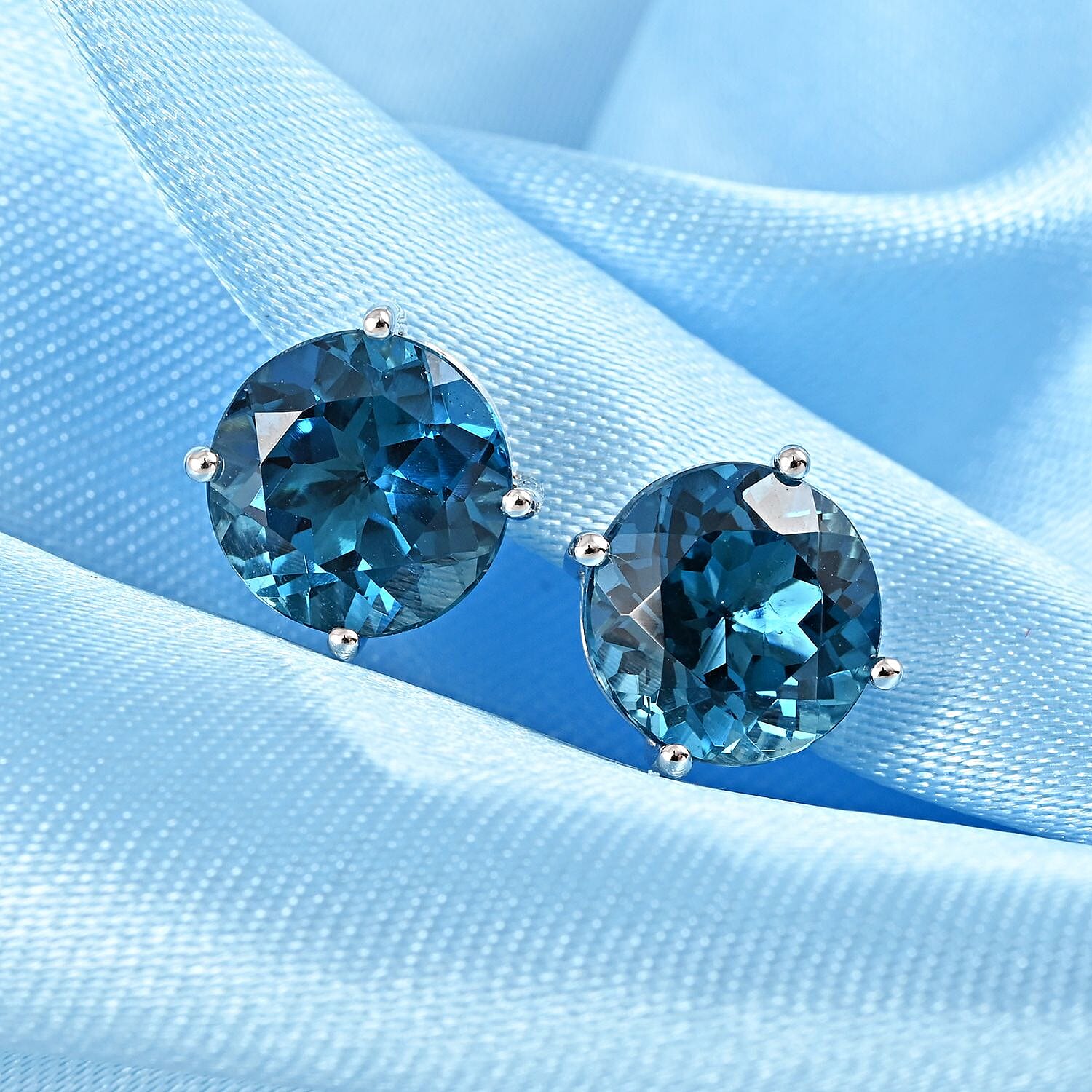 Luxoro 10K White Gold AAA London Blue Topaz Stud Earrings 4.75 ctw
