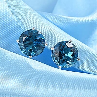 Luxoro 10K White Gold AAA London Blue Topaz Stud Earrings 4.75 ctw