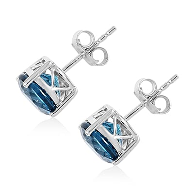 Luxoro 10K White Gold AAA London Blue Topaz Stud Earrings 4.75 ctw