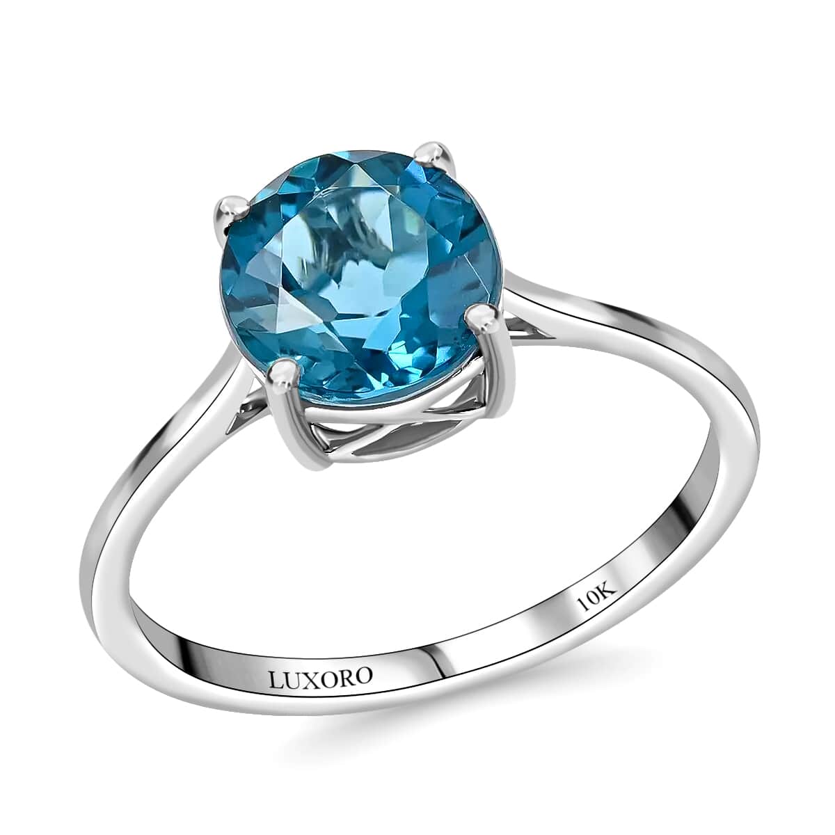 TLV LUXORO 10K White Gold AAA London Blue Topaz Solitaire Ring 2.45 ctw image number 0