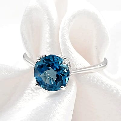 Luxoro 10K White Gold AAA London Blue Topaz Solitaire Ring (Size 10.0) 2.45 ctw