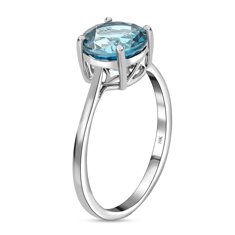Luxoro 10K White Gold AAA London Blue Topaz Solitaire Ring (Size 10.0) 2.45 ctw
