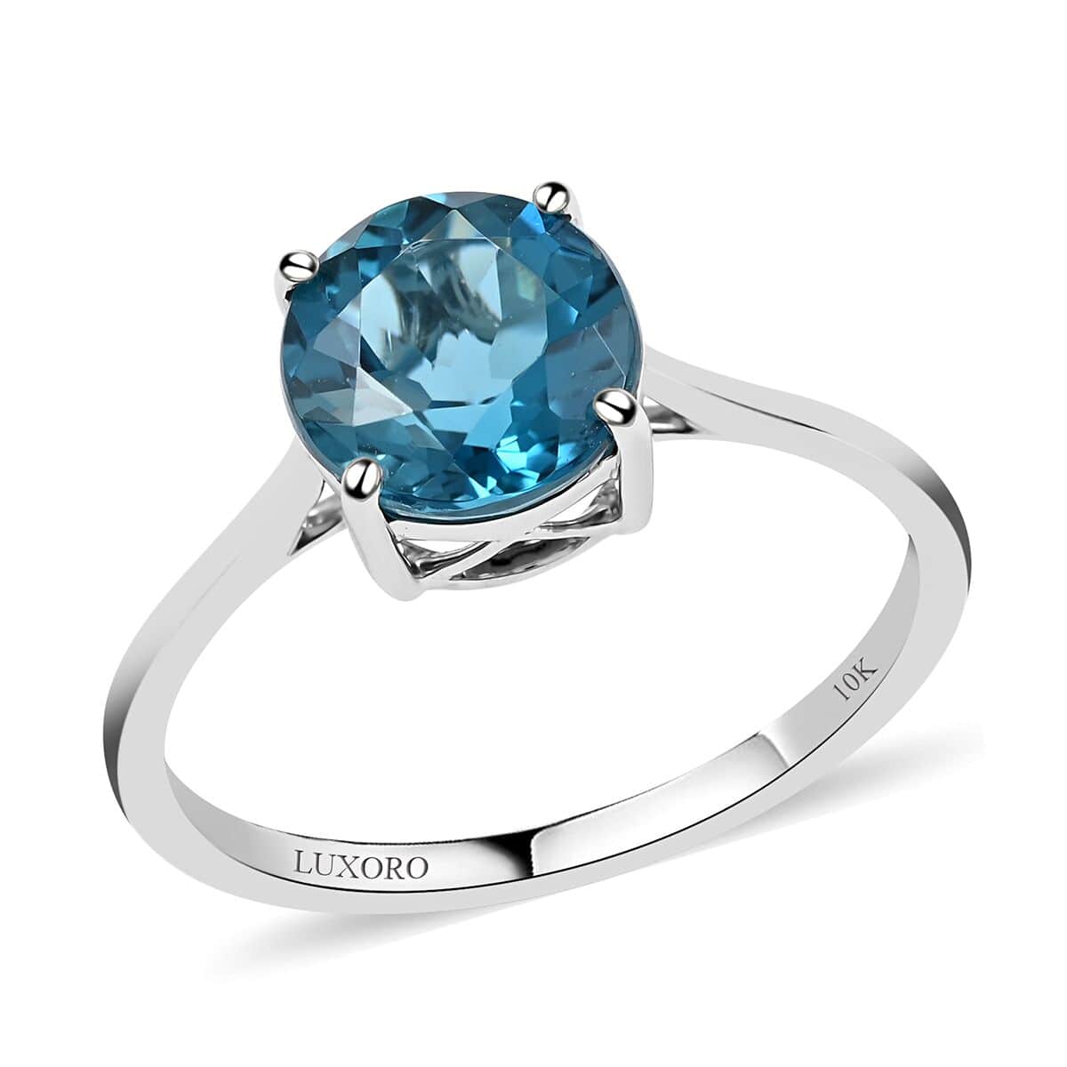 Luxoro 10K White Gold AAA London Blue Topaz Solitaire Ring (Size 9.0) 2.45 ctw image number 0