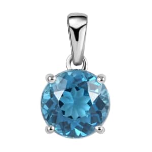 Luxoro 10K White Gold AAA London Blue Topaz Solitaire Pendant 2.45 ctw