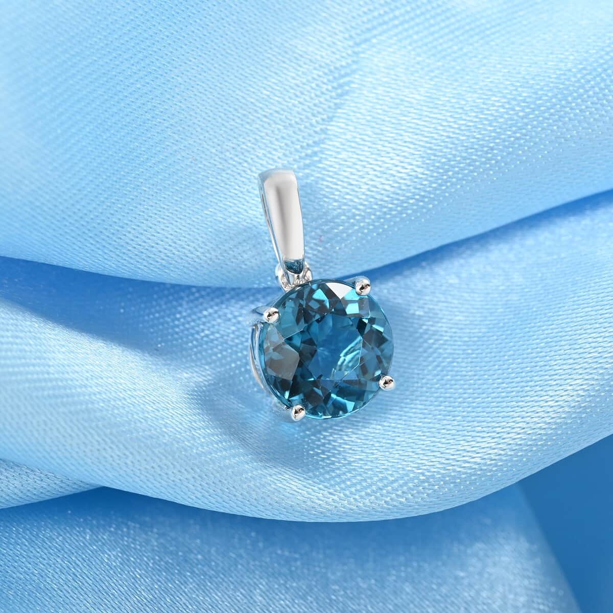 Luxoro 10K White Gold AAA London Blue Topaz Solitaire Pendant 2.45 ctw image number 1