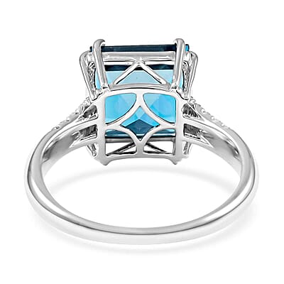 Certified & Appraised Luxoro AAA London Blue Topaz and G-H I1 Diamond 6.15 ctw Ring in 10K White Gold (Size 10.0)