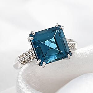 Certified & Appraised Luxoro AAA London Blue Topaz and G-H I1 Diamond 6.15 ctw Ring in 10K White Gold (Size 7.0)