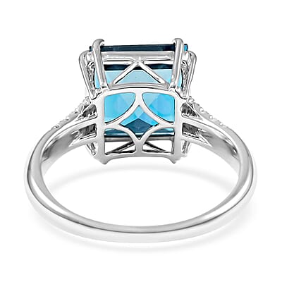 Certified & Appraised Luxoro AAA London Blue Topaz and G-H I1 Diamond 6.15 ctw Ring in 10K White Gold (Size 8.0)