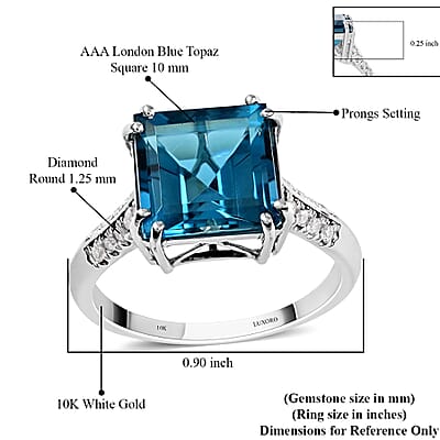 Certified & Appraised Luxoro AAA London Blue Topaz and G-H I1 Diamond 6.15 ctw Ring in 10K White Gold (Size 8.0)