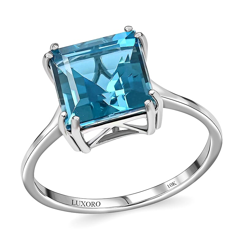 Luxoro 10K White Gold AAA London Blue Topaz Solitaire Ring (Size 10.0) 6.00 ctw