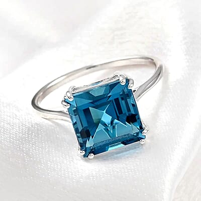 Luxoro 10K White Gold AAA London Blue Topaz Solitaire Ring (Size 10.0) 6.00 ctw