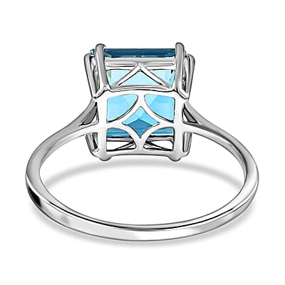 Luxoro 10K White Gold AAA London Blue Topaz Solitaire Ring (Size 10.0) 6.00 ctw