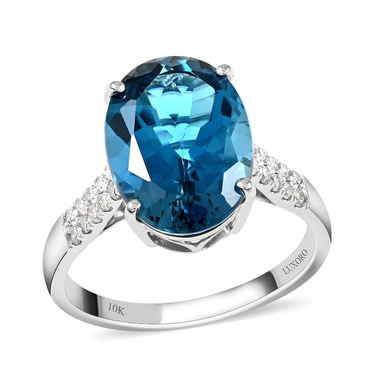 Luxoro AAA London Blue Topaz Ring, Certified & Appraised Blue Topaz Ring, Diamond Accent Ring, 10K White Gold, Wedding Rings 7.25 ctw (Size 6) image number 0
