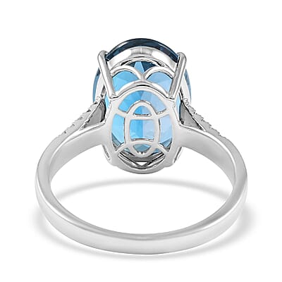 Luxoro AAA London Blue Topaz Ring, Certified & Appraised Blue Topaz Ring, Diamond Accent Ring, 10K White Gold, Wedding Rings 7.25 ctw (Size 6)