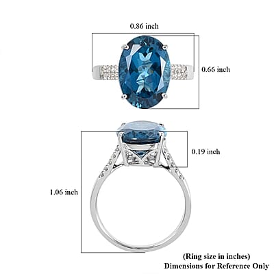 Luxoro AAA London Blue Topaz Ring, Certified & Appraised Blue Topaz Ring, Diamond Accent Ring, 10K White Gold, Wedding Rings 7.25 ctw (Size 6)