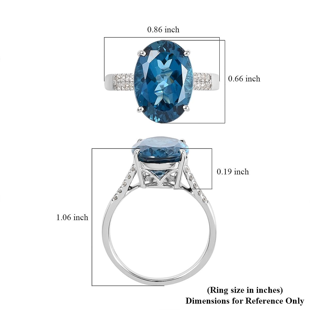 Luxoro AAA London Blue Topaz Ring, Certified & Appraised Blue Topaz Ring, Diamond Accent Ring, 10K White Gold, Wedding Rings 7.25 ctw (Size 7.0) image number 5
