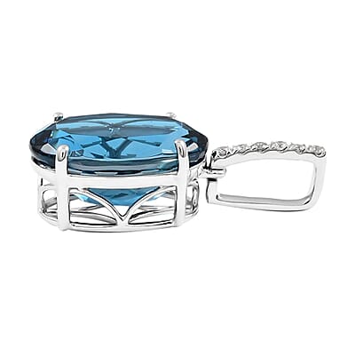 Luxoro 10K White Gold AAA London Blue Topaz and G-H I1 Diamond Solitaire Pendant 7.15 ctw