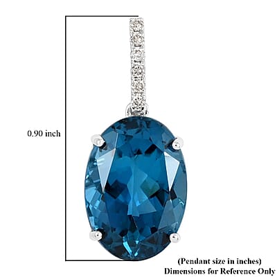 Luxoro 10K White Gold AAA London Blue Topaz and G-H I1 Diamond Solitaire Pendant 7.15 ctw