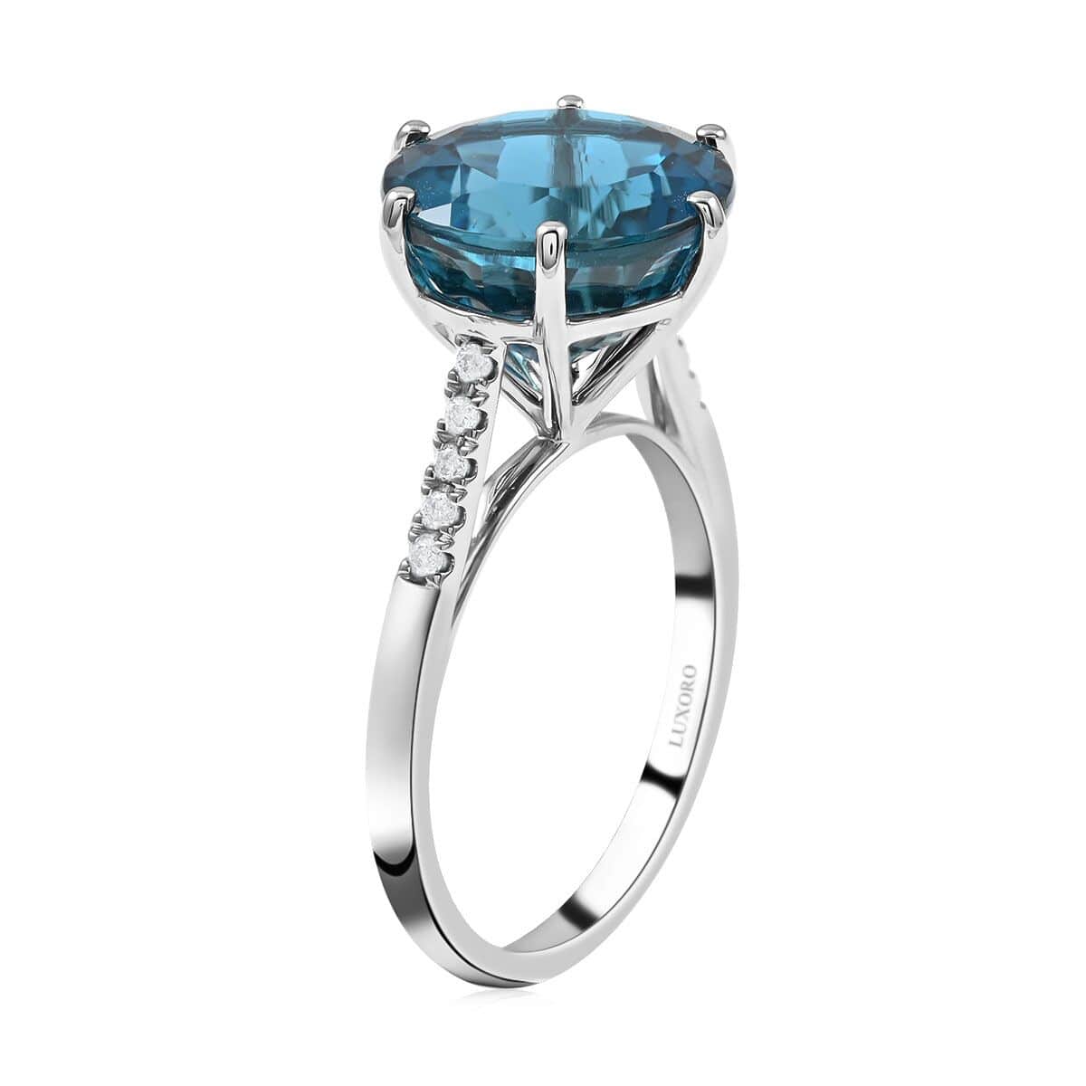 Certified & Appraised Luxoro 10K White Gold AAA London Blue Topaz and G-H I1 Diamond Ring 6.35 ctw image number 3