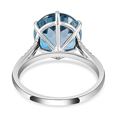 Certified & Appraised Luxoro 10K White Gold AAA London Blue Topaz and G-H I1 Diamond Ring (Size 6.0) 6.35 ctw