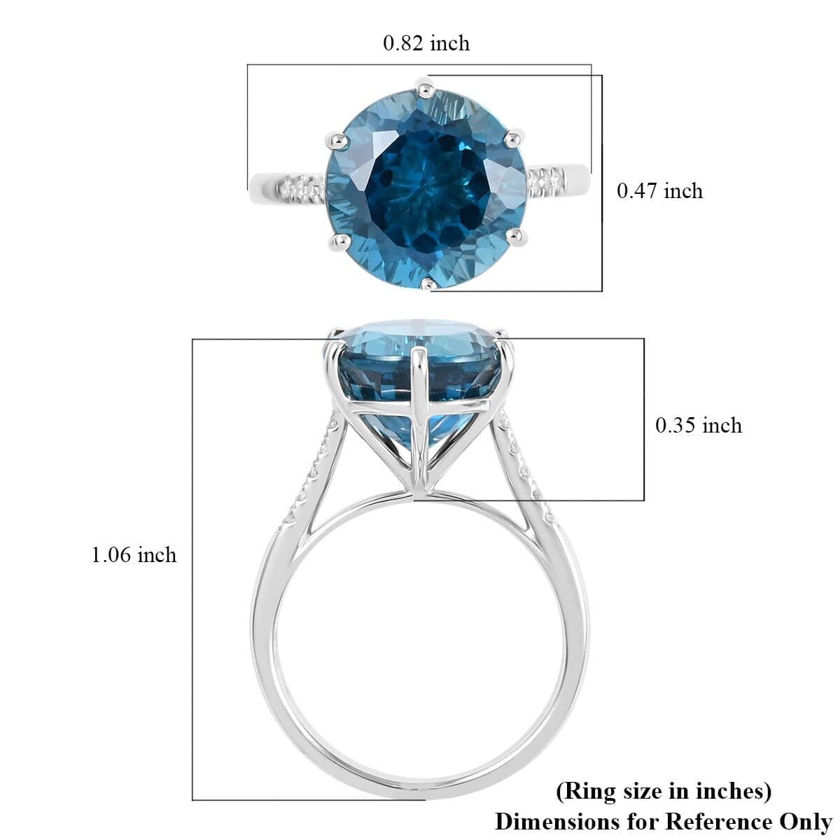 Certified & Appraised Luxoro 10K White Gold AAA London Blue Topaz and G-H I1 Diamond Ring 6.35 ctw image number 5