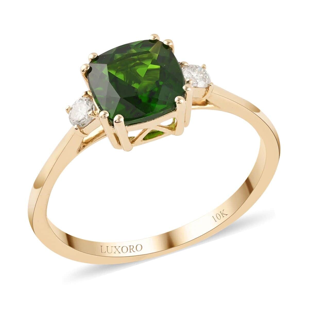 Certified & Appraised Luxoro AAA Chrome Diopside and G-H I1 Diamond 1.70 ctw Ring in 10K Yellow Gold (Size 8.0) image number 0