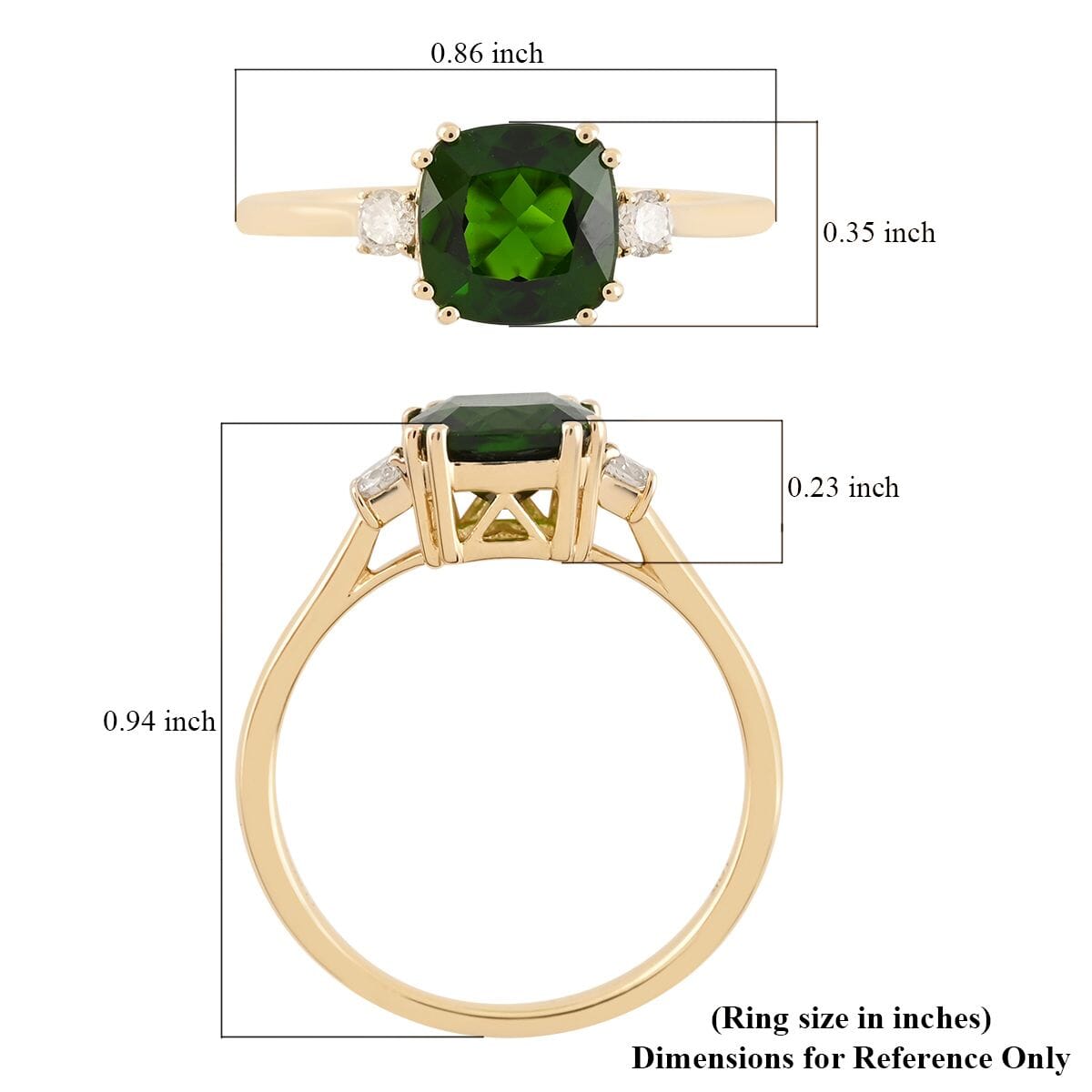 Certified & Appraised Luxoro AAA Chrome Diopside and G-H I1 Diamond 1.70 ctw Ring in 10K Yellow Gold (Size 8.0) image number 4