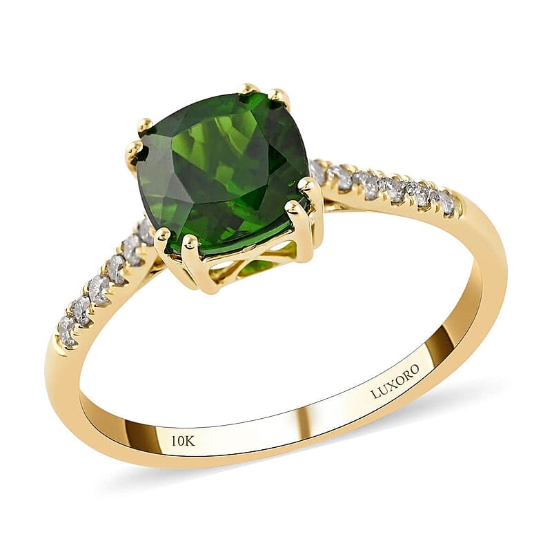 Certified& Appraised Luxoro AAA Chrome Diopside and G-H I1 Diamond 1.70 ctw Ring in 10K Yellow Gold (Size 10.0)