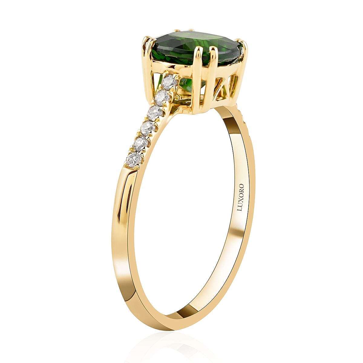 Certified& Appraised Luxoro AAA Chrome Diopside and G-H I1 Diamond 1.70 ctw Ring in 10K Yellow Gold (Size 7.0) image number 2