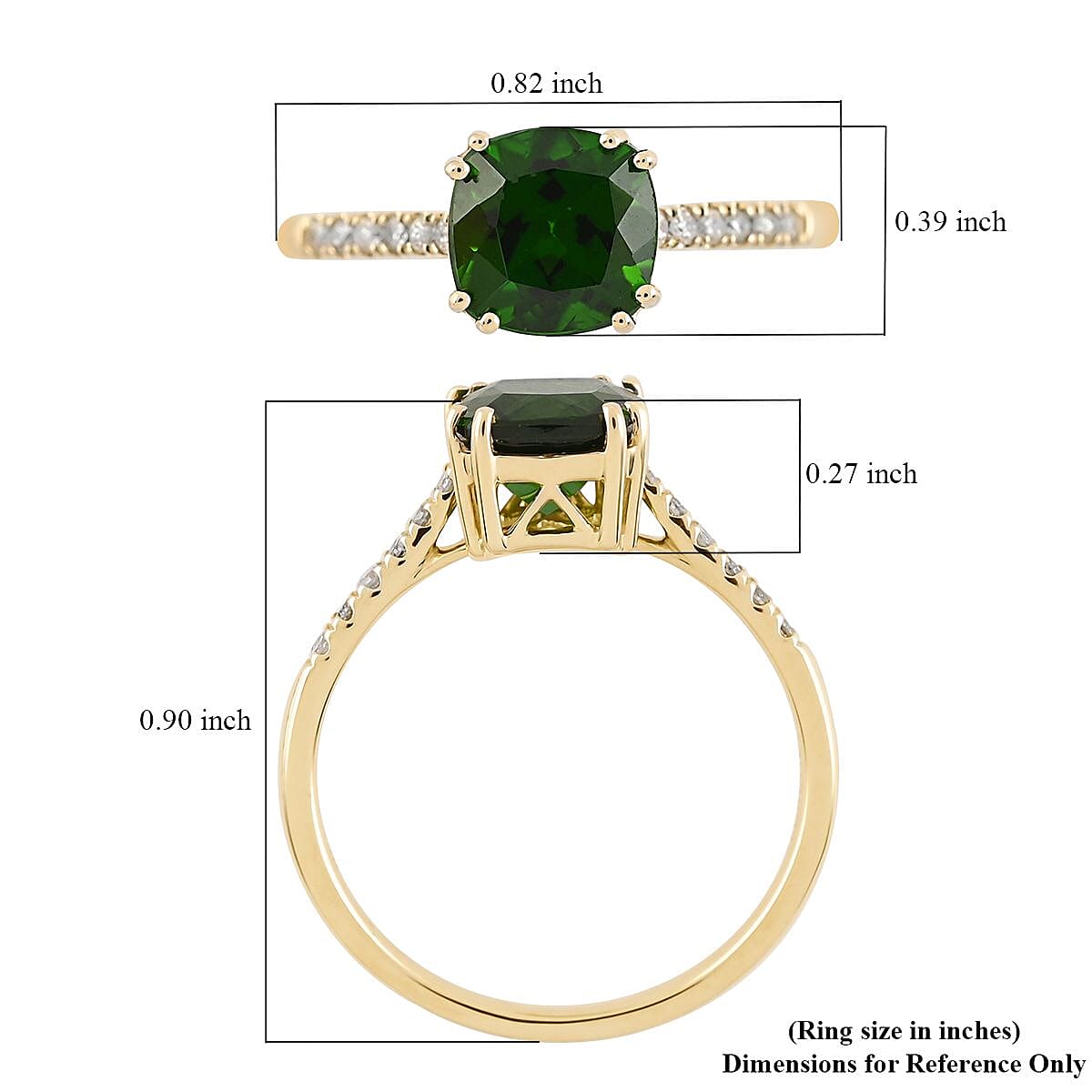 Certified& Appraised Luxoro AAA Chrome Diopside and G-H I1 Diamond 1.70 ctw Ring in 10K Yellow Gold (Size 7.0) image number 4