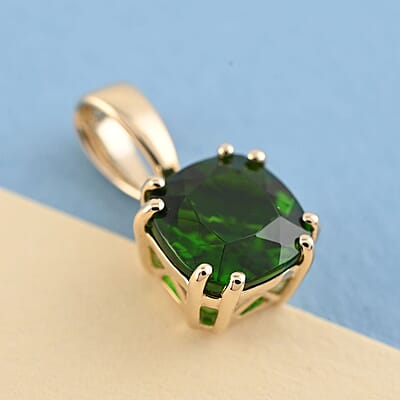Certified & Appraised Luxoro 10K Yellow Gold AAA Chrome Diopside Solitaire Pendant 1.60 ctw