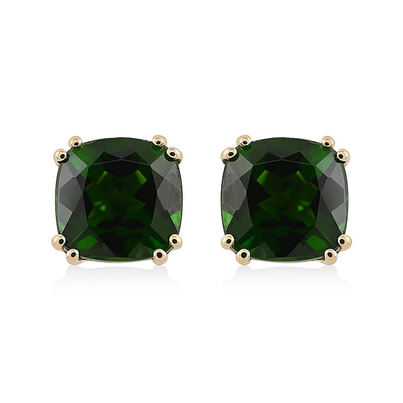 Certified & Appraised Luxoro AAA Chrome Diopside 3.15 ctw Solitaire Stud Earrings in 10K Yellow Gold