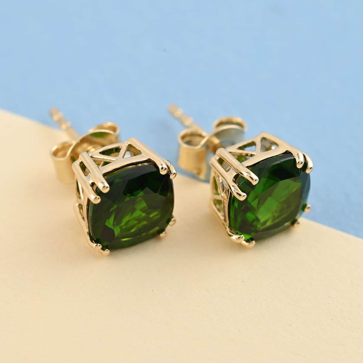 Certified & Appraised Luxoro 10K Yellow Gold AAA Chrome Diopside Solitaire Stud Earrings 3.15 ctw image number 1