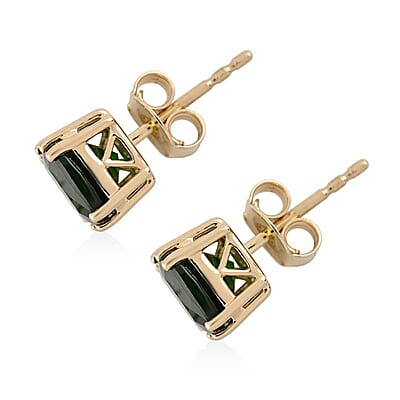 Certified & Appraised Luxoro AAA Chrome Diopside 3.15 ctw Solitaire Stud Earrings in 10K Yellow Gold