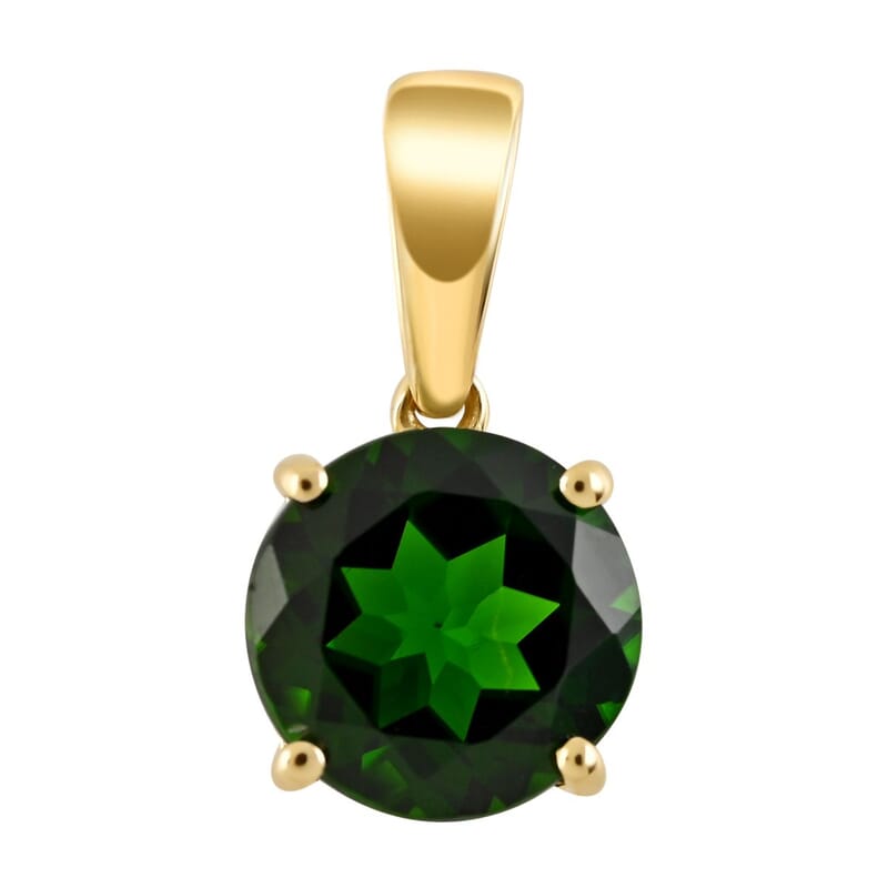 Certified Luxoro 10K Yellow Gold AAA Chrome Diopside Solitaire Pendant 2.15 ctw