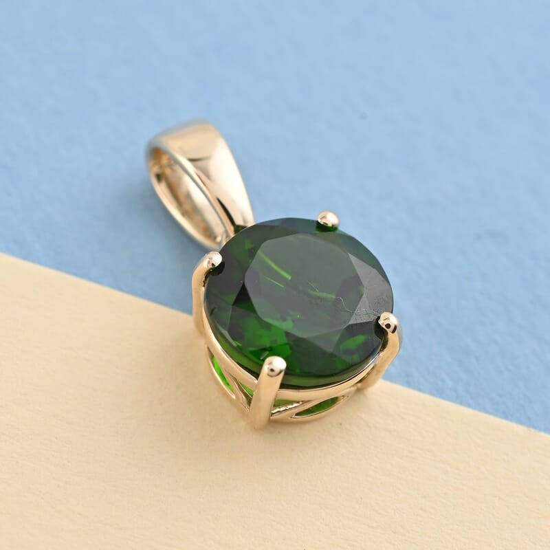 Certified Luxoro 10K Yellow Gold AAA Chrome Diopside Solitaire Pendant 2.15 ctw