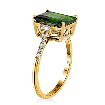 Certified & Appraised Luxoro AAA Chrome Diopside and G-H I1 Diamond 3.65 ctw Ring in 14K Yellow Gold (Size 10.0)