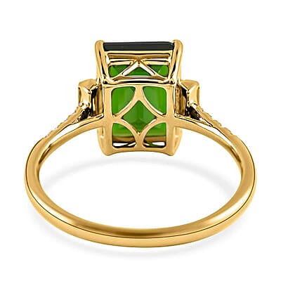 Certified & Appraised Luxoro AAA Chrome Diopside and G-H I1 Diamond 3.65 ctw Ring in 14K Yellow Gold (Size 10.0)