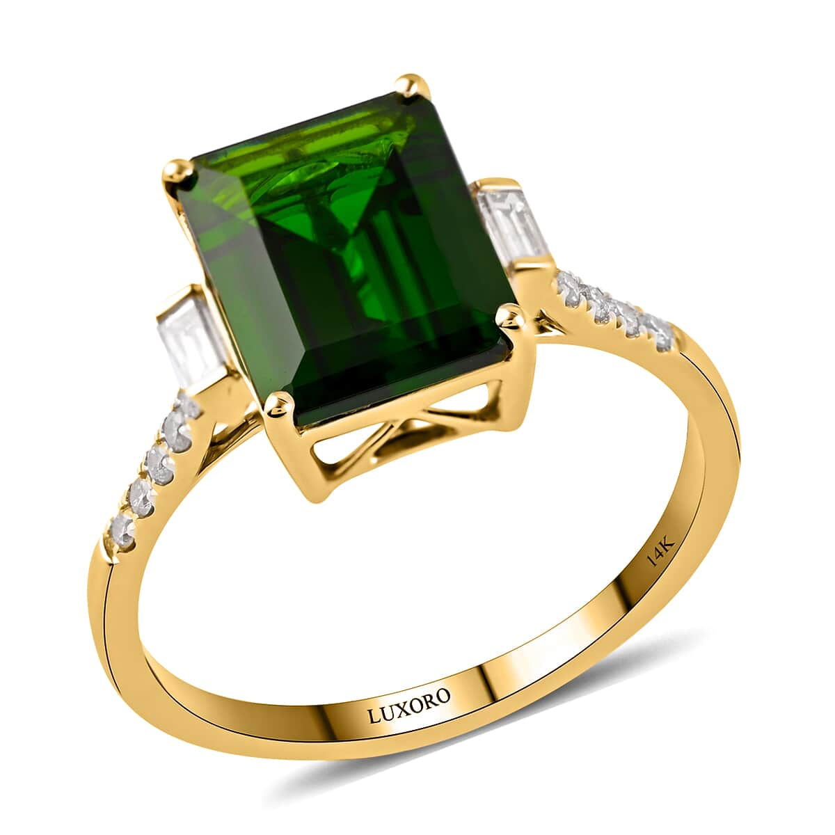 Certified & Appraised Luxoro AAA Chrome Diopside and G-H I1 Diamond 3.65 ctw Ring in 14K Yellow Gold (Size 7.0) image number 0