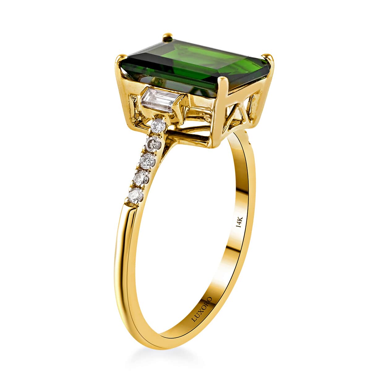 Certified & Appraised Luxoro AAA Chrome Diopside and G-H I1 Diamond 3.65 ctw Ring in 14K Yellow Gold (Size 7.0) image number 2