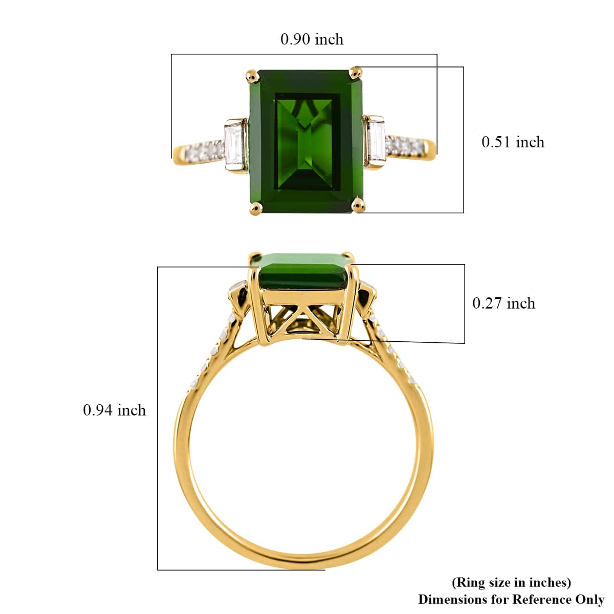 Certified & Appraised Luxoro AAA Chrome Diopside and G-H I1 Diamond 3.65 ctw Ring in 14K Yellow Gold (Size 7.0) image number 4