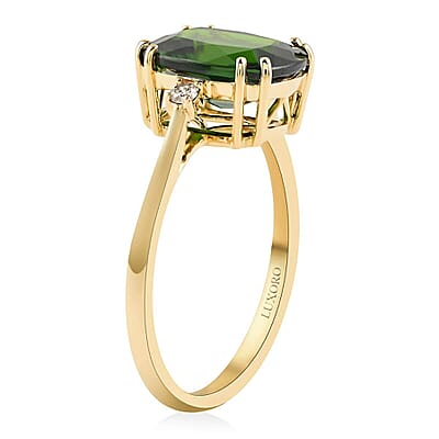 Certified and Appraised Luxoro 14K Yellow Gold AAA Chrome Diopside and G-H I1 Diamond Ring (Size 10.0) 2.90 ctw