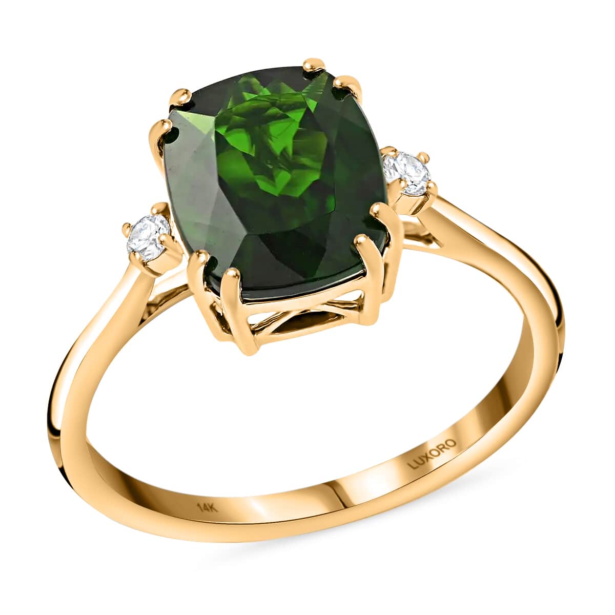 Certified and Appraised Luxoro 14K Yellow Gold AAA Chrome Diopside and G-H I1 Diamond Ring (Size 8.0) 2.90 ctw image number 0