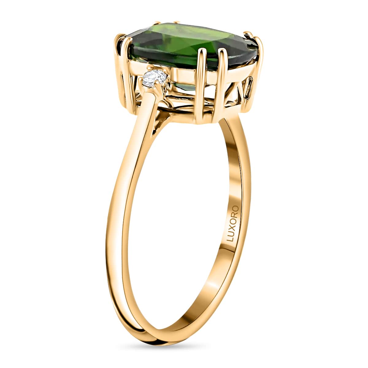 Certified and Appraised Luxoro 14K Yellow Gold AAA Chrome Diopside and G-H I1 Diamond Ring (Size 8.0) 2.90 ctw image number 2