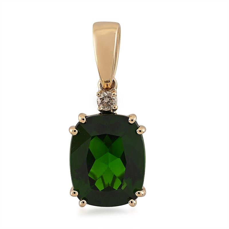 Certified and Appraised Luxoro 14K Yellow Gold AAA Chrome Diopside and G-H I1 Diamond Accent Pendant 2.90 ctw