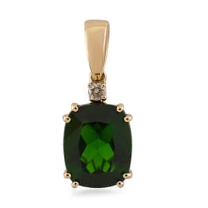 Certified Luxoro 14K Yellow Gold AAA Chrome Diopside and G-H I1 Diamond Accent Pendant 2.90 ctw